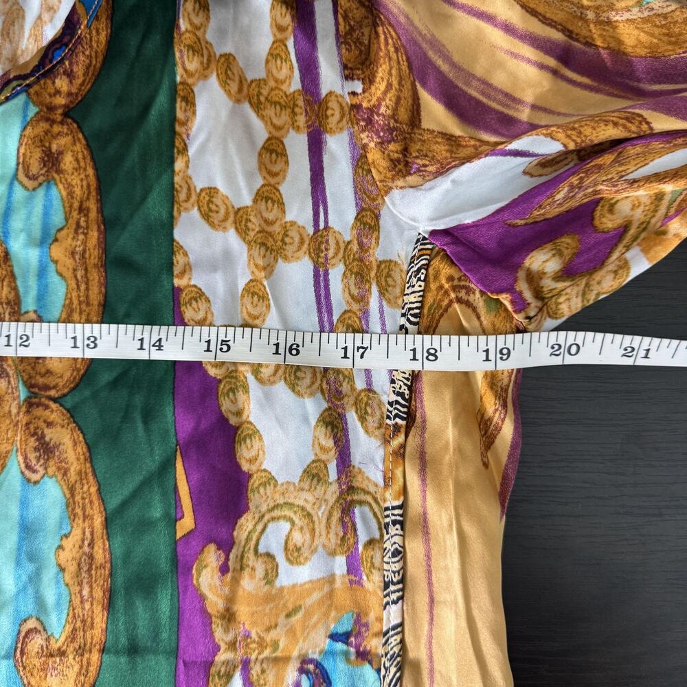 Alberto Makali Top Womens Large Silk Baroque Print Blouse Boho Artsy Chic Resort - Picture 10 of 12